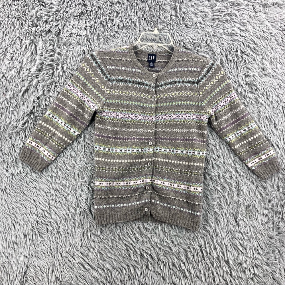 Gap Sweater Womens Small 100 Percent Lambswool Fair Isle Sweater Cardigan